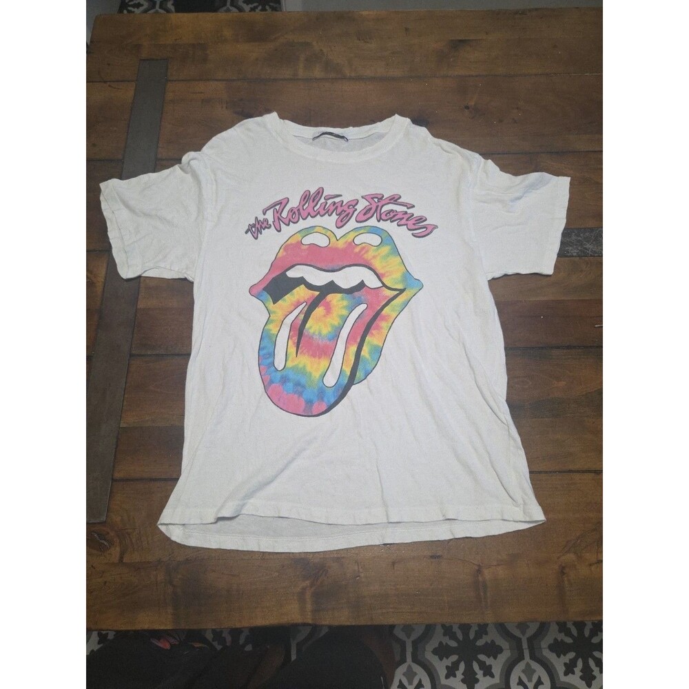 Daydreamer LA Rolling Stones Tie Dye Tongue Boyfriend Graphic Band Tee White S